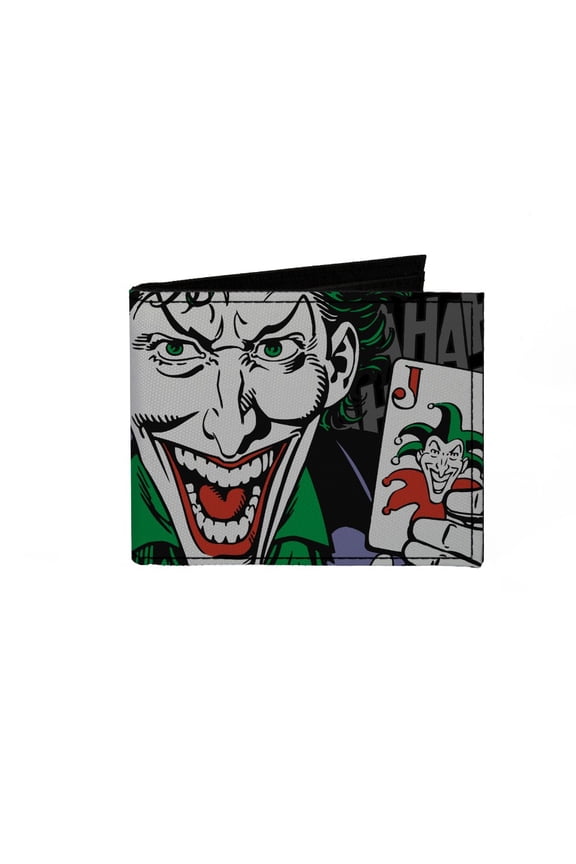 Batman DC Comics Joker Laughing with Joker Playing Card Canvas Bi-Fold Wallet