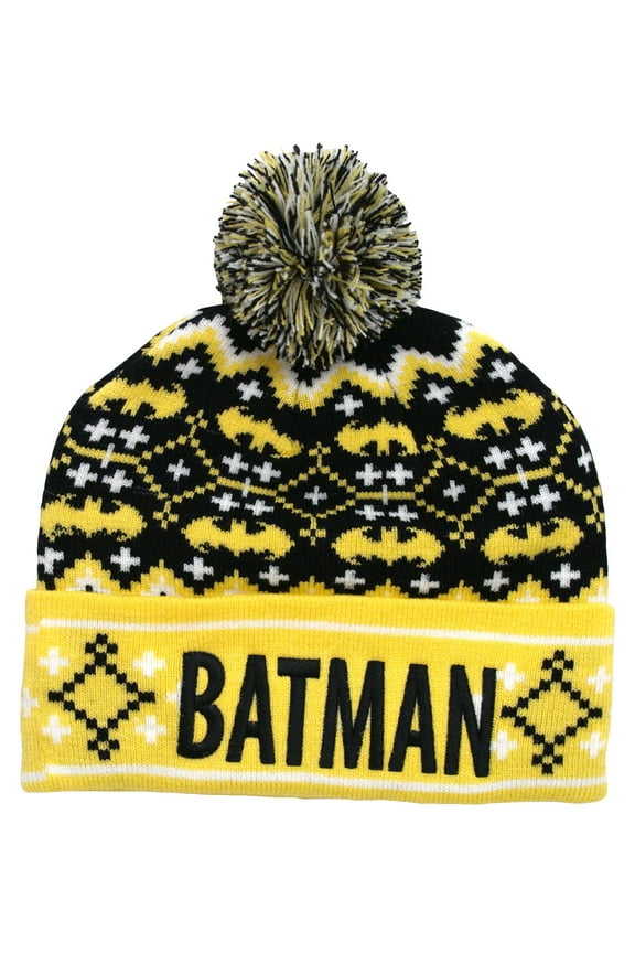 Batman DC Comics Logo Comic Book Movie Universal Cuff Pom Beanie Winter Knit Hat
