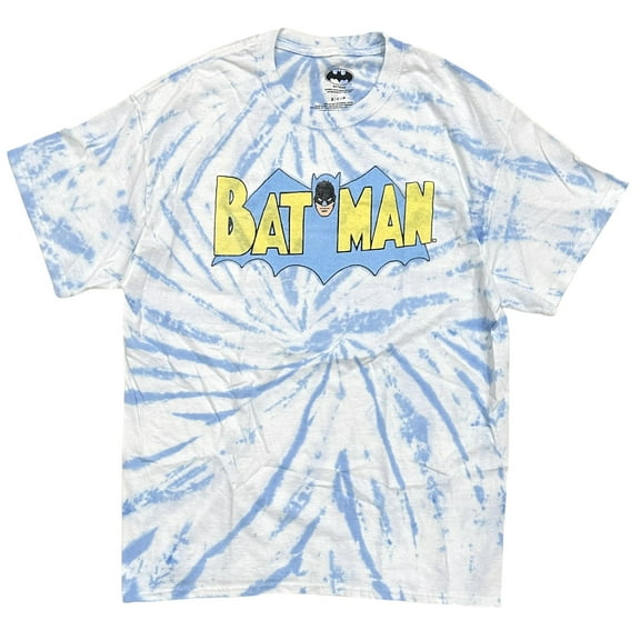 Batman DC Comics Men's Officially Licensed Tie Dye Tee T-Shirt in Blue Off White (Small, Light Blue/Off White Tie Dye)
