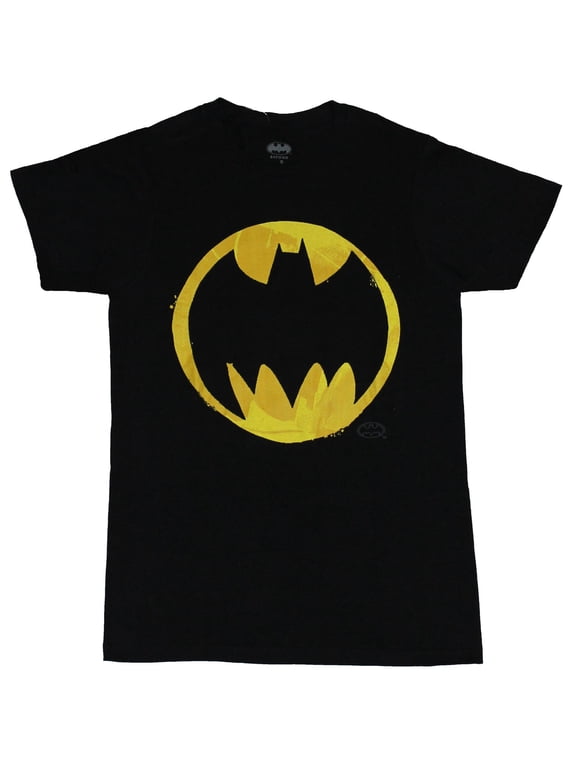 Batman (DC Comics) Mens T-Shirt - Circle Sharp Bat Logo Yellow Orange color (Small)