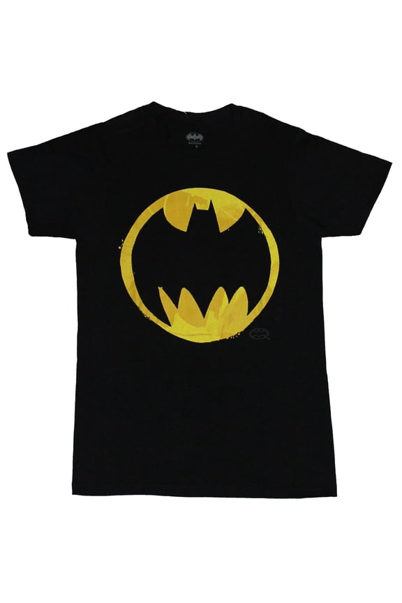 Batman (DC Comics) Mens T-Shirt - Circle Sharp Bat Logo Yellow Orange color (Small)