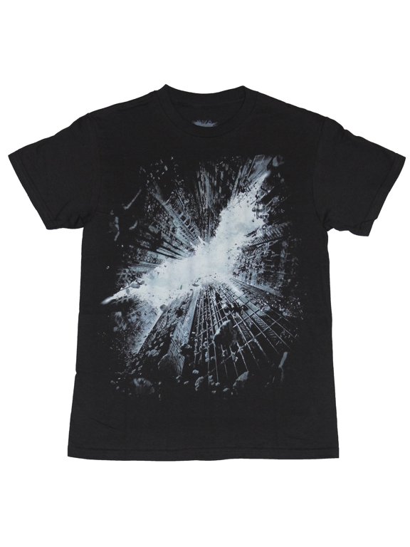 (DC Comics) Mens T-Shirt - Dark Knight Logo in Crumbling Skyscrapers (Small)