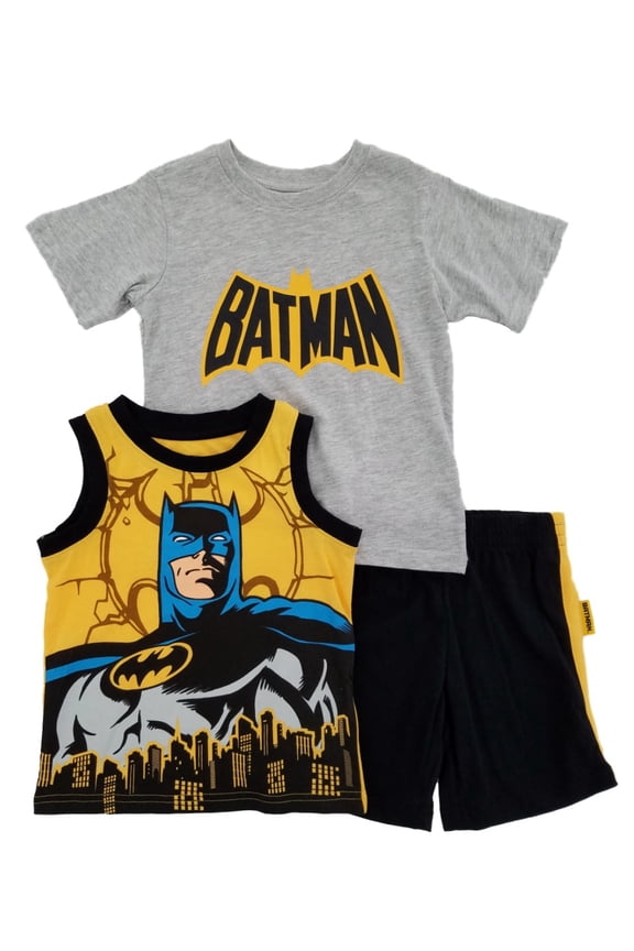 Batman DC Comics Toddler Boys 3-Piece Graphic Tee, Tank Top & Shorts Set 2T