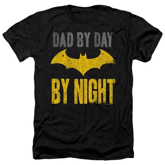 Batman & Dad By Day-Adult Heather T-Shirt, Black - Large