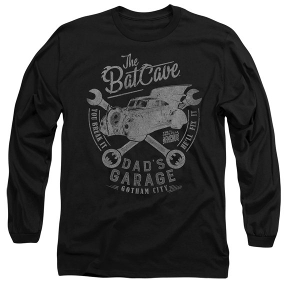 Batman Dad's Garage Unisex Adult Long-Sleeve T Shirt (Large) Black