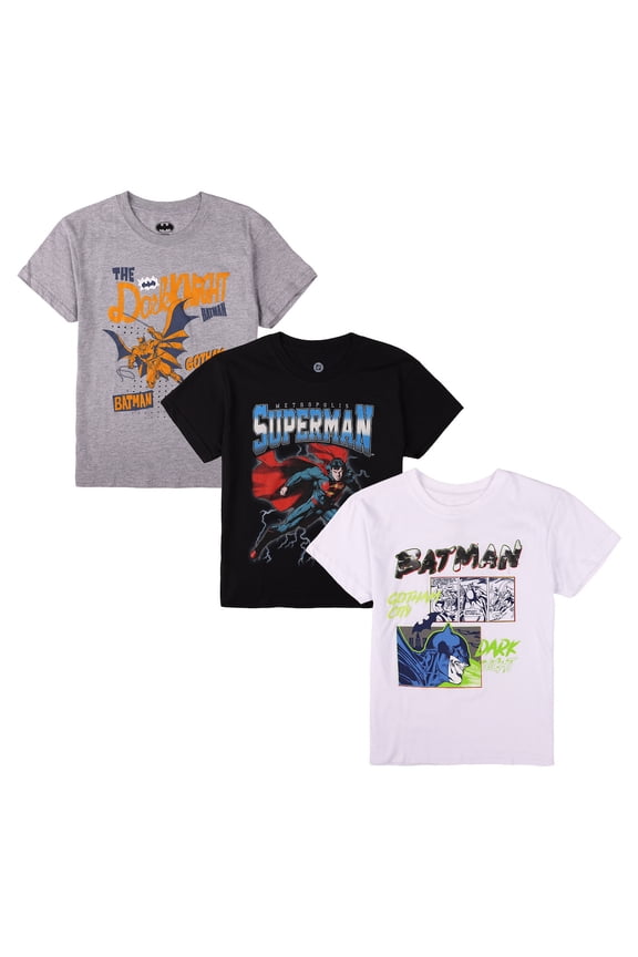 Batman Dark Knight Boy's 3-Pack Crew Neck Short Sleeve T-shirt Set-Medium (8)