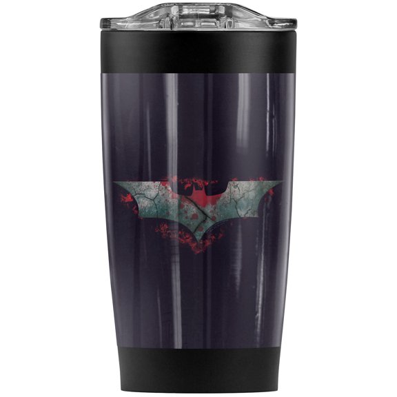 Batman Dark Knight Rises/Split & Crack Logo Stainless Steel Tumbler 20 oz Coffee Travel Mug/Cup, Vacuum Insulated & Double Wall with Leakproof Sliding Lid | Great for Hot Drinks and Cold Beverages