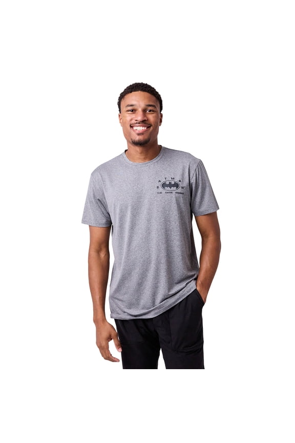 Batman Defender Of Gotham City Logo Men's Athletic Heather Crew Neck Short Sleeve Gym Performance Tee Shirt -Large