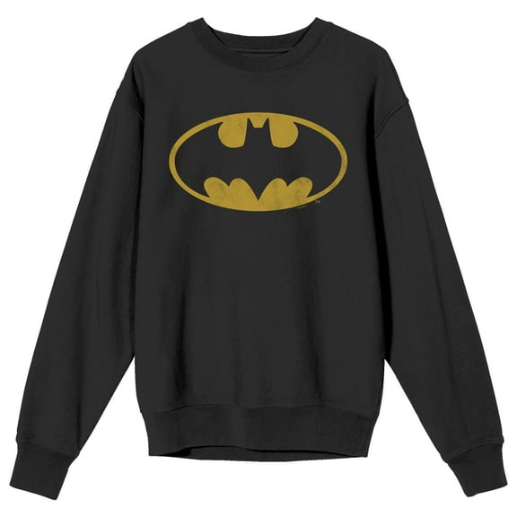 Batman Distressed Bat Emblem Women's Black Crew Neck Fleece Sweatshirt-Medium