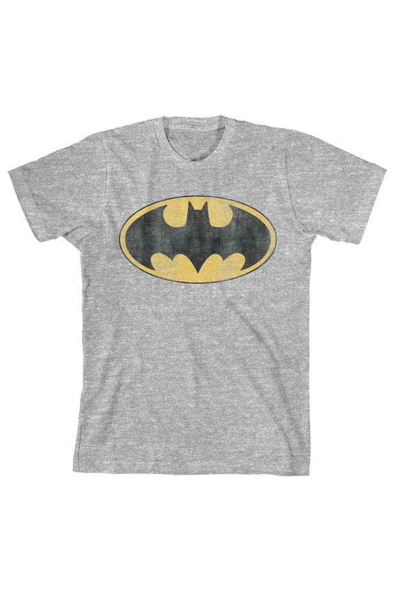 Batman Distressed Bat Logo Youth Athletic Heather Graphic Tee-Large