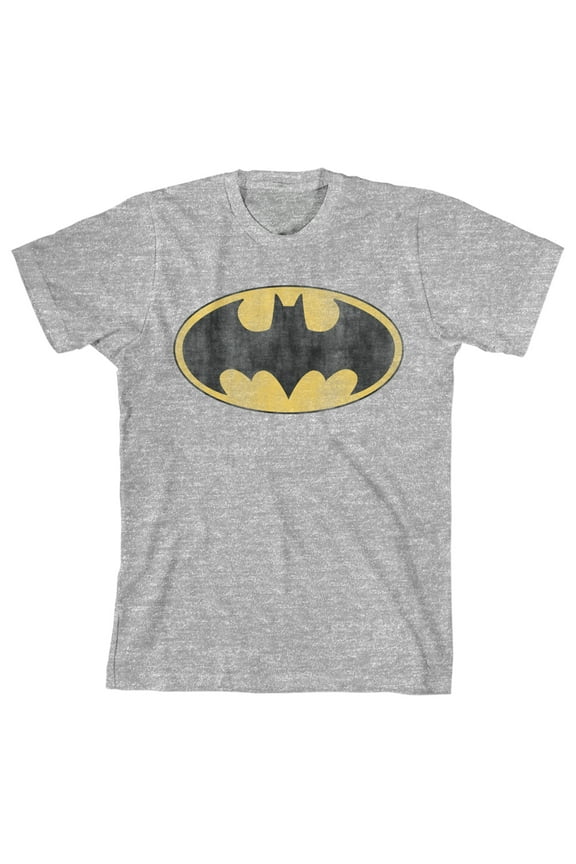 Batman Distressed Bat Logo Youth Athletic Heather Graphic Tee-XL