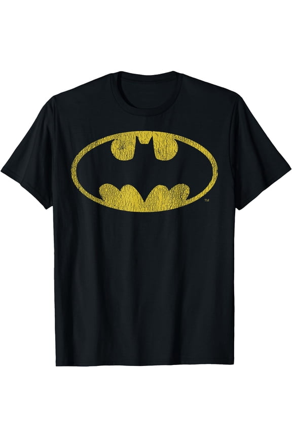 Batman Distressed Classic Logo DTG Print Unisex T-Shirt,Black Color,Size M