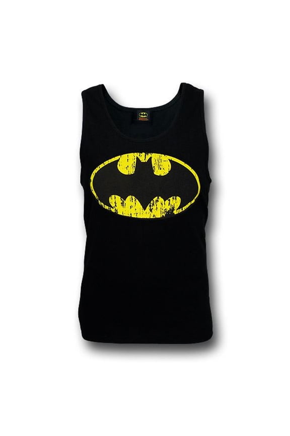 tankbatblksymdstXL Batman Distressed Symbol Black Mens Tank Top - Extra Large