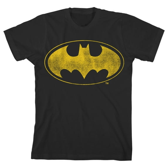 Batman Distressed Yellow Logo Toddler Boy's Black T-shirt-3T