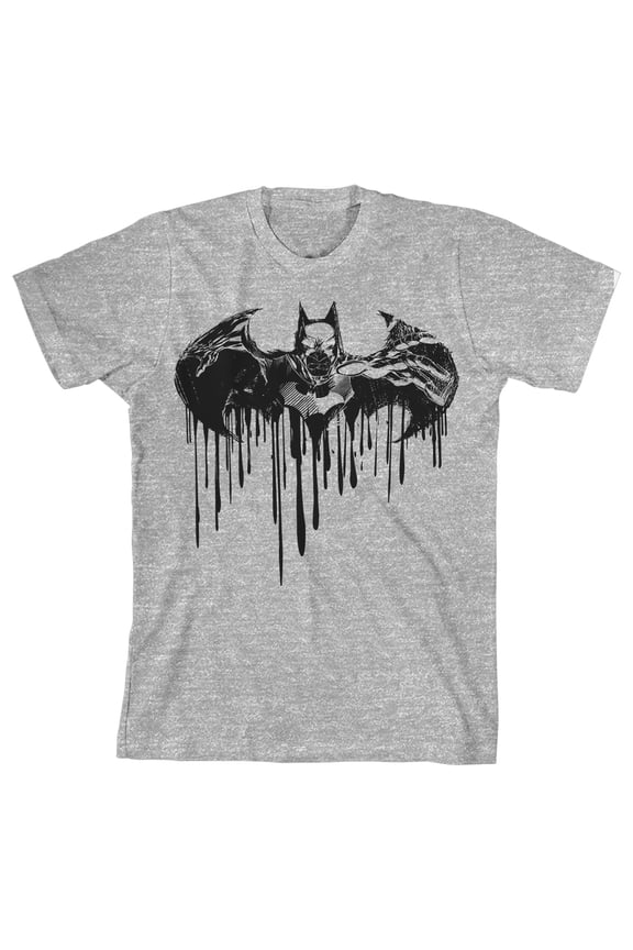Batman Dripping Logo Trap Graphics Boy's Athletic Heather T-shirt-Large