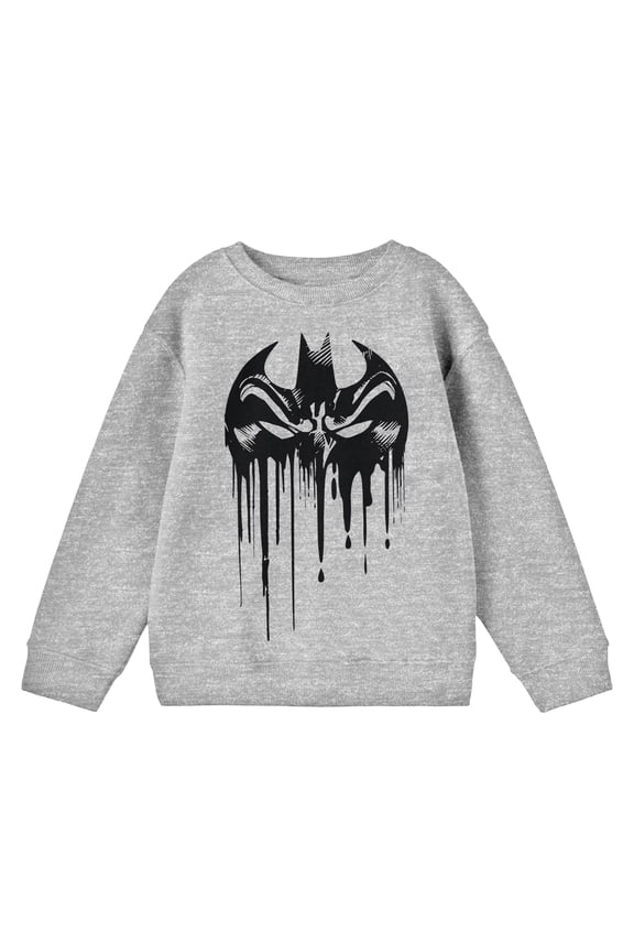 Batman Dripping Mask Logo Boy's Athletic Heather Long Sleeve Shirt-Small