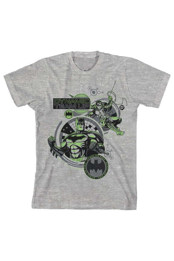 Batman Dynamic Team Up Youth Boy's Athletic Heather Gray T-Shirt-Small
