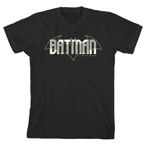 Batman Emblem Overlapping Youth Boy's Black T-Shirt-Large