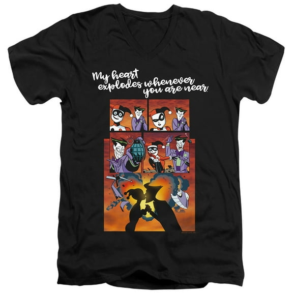 Batman Explode S/S Adult V-Neck T-Shirt 30/1 T-Shirt Black