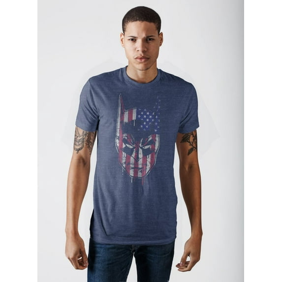 Batman Face Americana Men's Navy Heather T-Shirt-XL