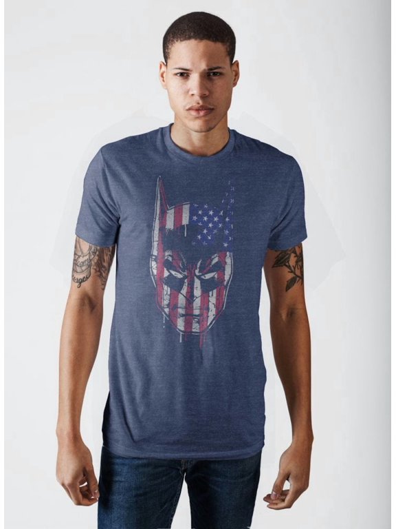 Batman Face Americana Men's Navy Heather T-Shirt-XL