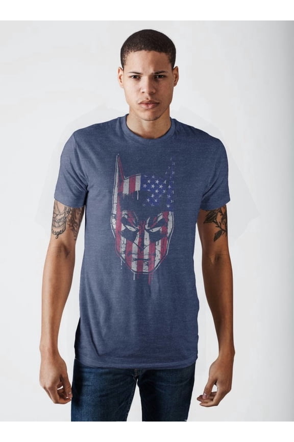 Batman Face Americana Men's Navy Heather T-Shirt-XL