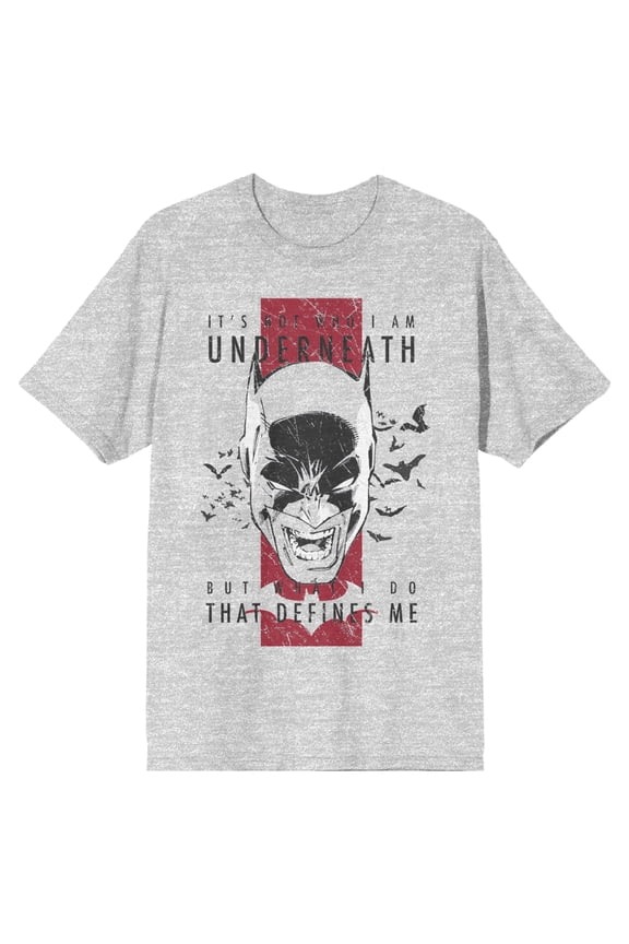 Batman Face Who Am I Grey Tee Shirt T-Shirt-Large