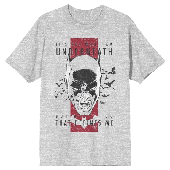 Batman Face Who Am I Grey Tee Shirt T-Shirt-Medium