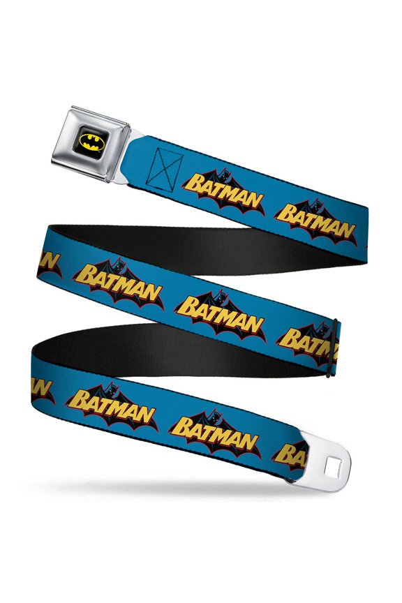 Fcg Black Yellow 1.0" Chrome Vintage Batman Logo Blue Webbing Web Belt 1.0" Wide