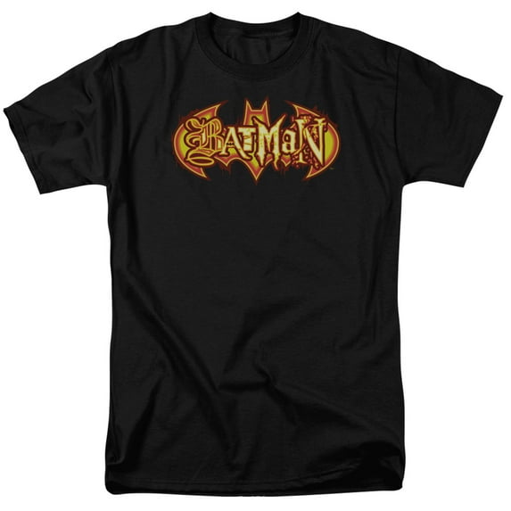 Batman Fiery Shield S/S Adult 18/1 T-Shirt Black