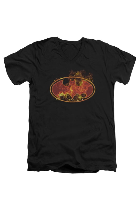 Batman - Flames Logo - Slim Fit V Neck Shirt - X-Large