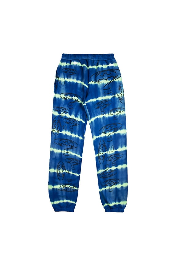 Batman Forever Batman & Riddler Puff Print Blended Logo Adult Tie-Dye Sweatpants-Large