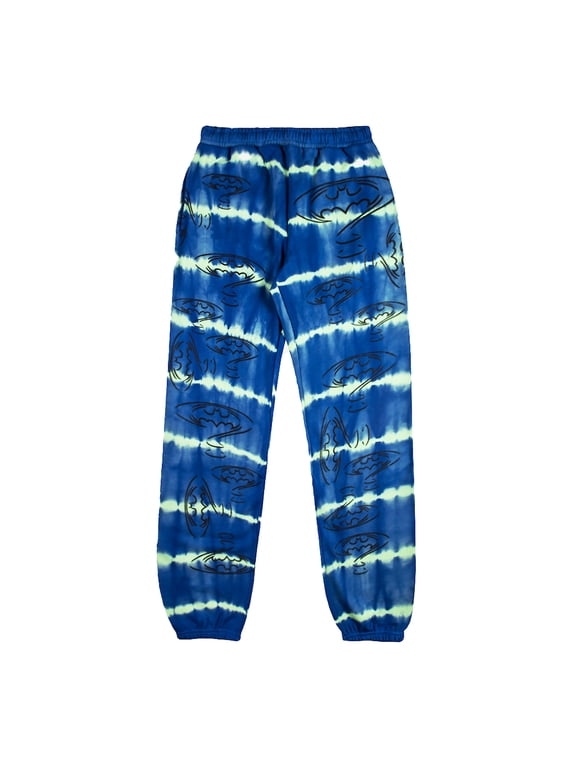 Batman Forever Batman & Riddler Puff Print Blended Logo Adult Tie-Dye Sweatpants-Large