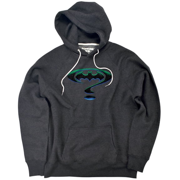 Batman Forever Question Mark Logo Unisex Adult Slim Fit Pull-Over Heather Hoodie, Charcoal, Small