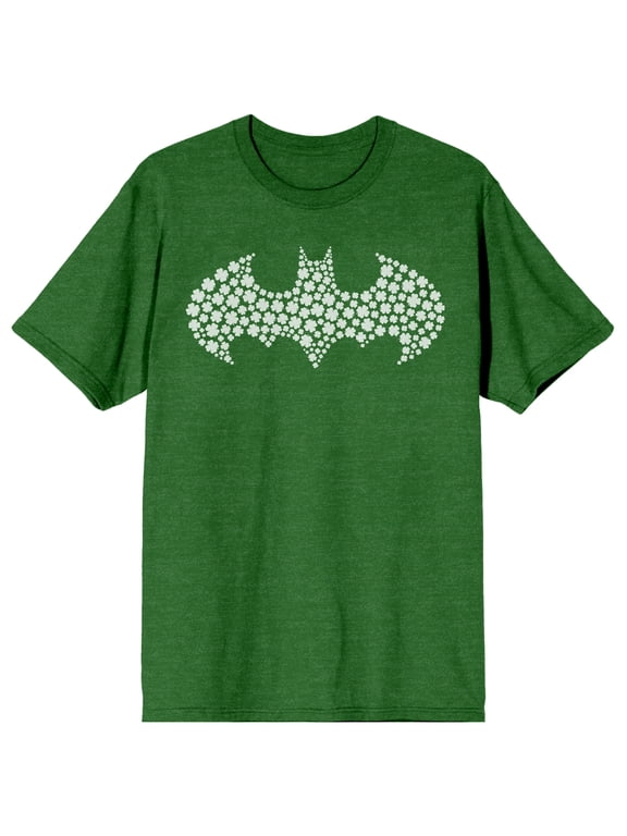 Batman Four Leaf Clover Pattern Batman Logo Crew Neck Short Sleeve Green Men's T-shirt-3XL
