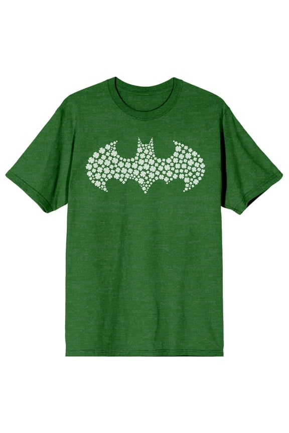Batman Four Leaf Clover Pattern Batman Logo Crew Neck Short Sleeve Green Men's T-shirt-XL