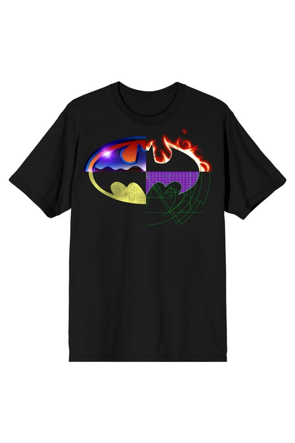 Batman Four Way Split Logo Men's Black Big & Tall T-shirt-3XL