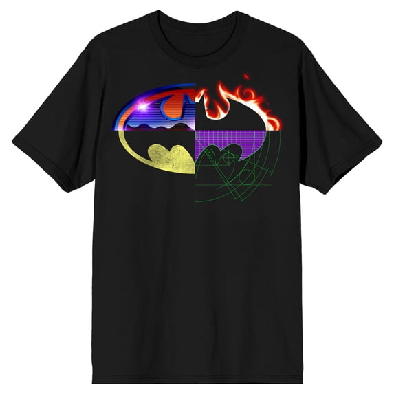 Batman Four Way Split Logo Men's Black Big & Tall T-shirt-S