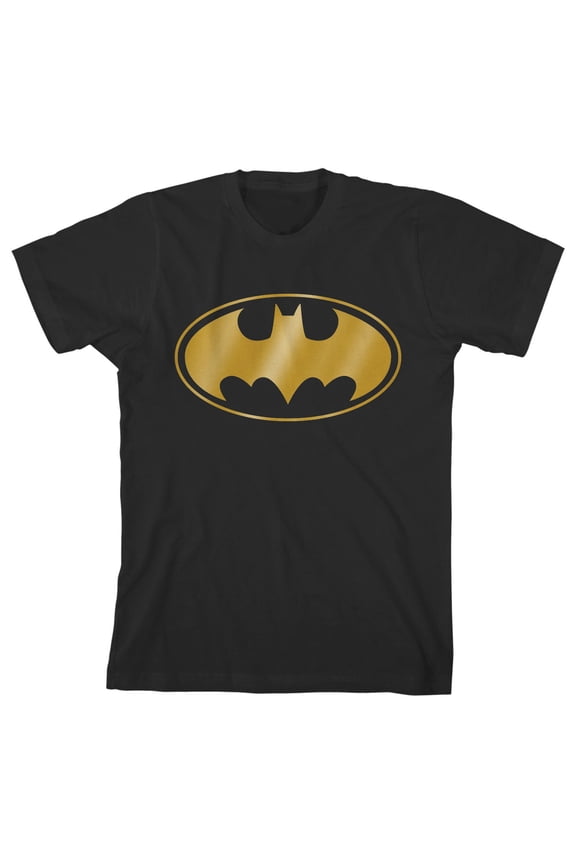 Batman Gold Bat Signal Youth Black Graphic Tee-XL