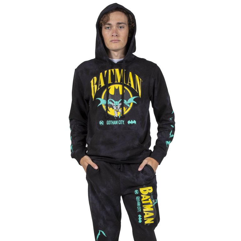 Batman Gotham City Black Wash Men's Hoodie & Jogger Set-Large