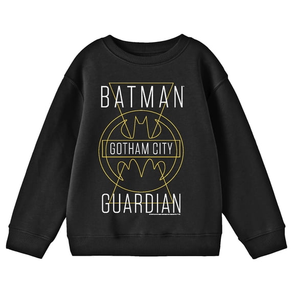 Batman Gotham City Guardian Line Art Youth Black Crew Neck Sweatshirt-Large