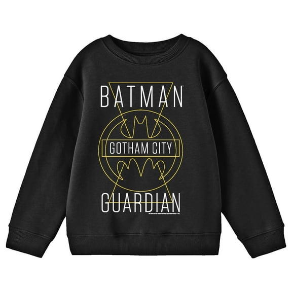 Batman Gotham City Guardian Line Art Youth Black Crew Neck Sweatshirt-XS