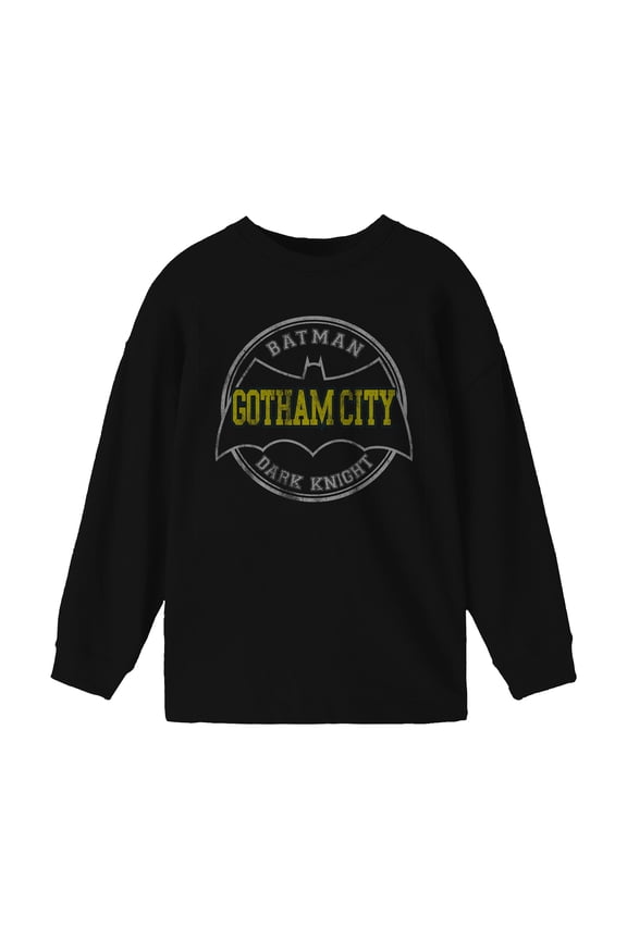 Batman Gotham City Logo Boy's Black Long Sleeve Shirt-XL