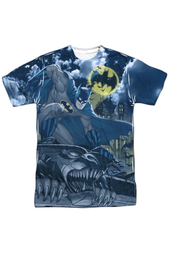 Batman Men's Gotham Gargoyle Sublimation T-shirt Medium White