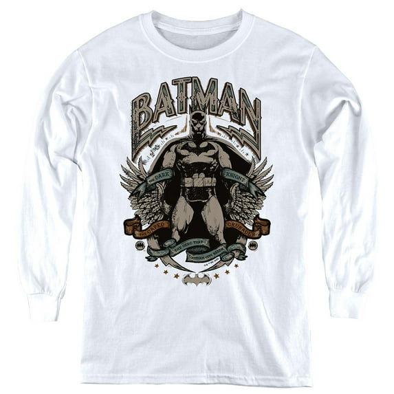 Batman Gotham Hero Kids Long Sleeve T Shirt (Small) for Youth Boys and Girls, White