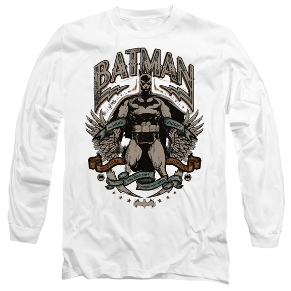 Batman Gotham Hero Unisex Adult Long-Sleeve T Shirt,White, Large