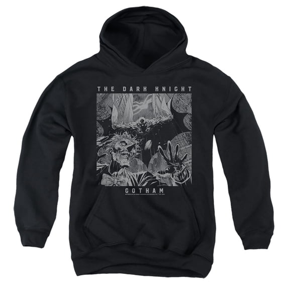 Batman Gotham Knight Kids Pull-Over Hoodie (Large) for Youth Boys and Girls, Black