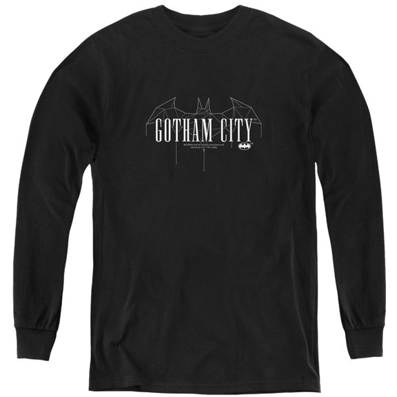 Batman Gotham Line 1 Kids Long Sleeve T Shirt (X-Large) for Youth Boys and Girls, Black