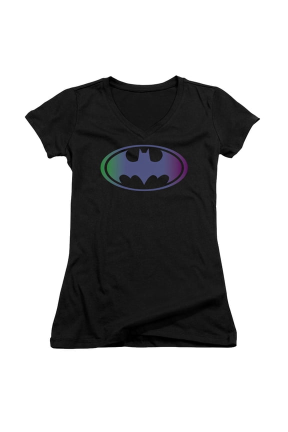 Batman Gradient Bat Logo Junior Women's T-Shirt V-Neck Black
