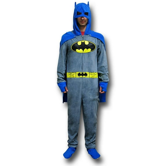 Batman Grey Union Suit Pajamas w/Cape and Cowl-Medium